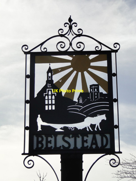 Photo 6"x4" Belstead village sign near the village hall Blacksmith's Corner c2015