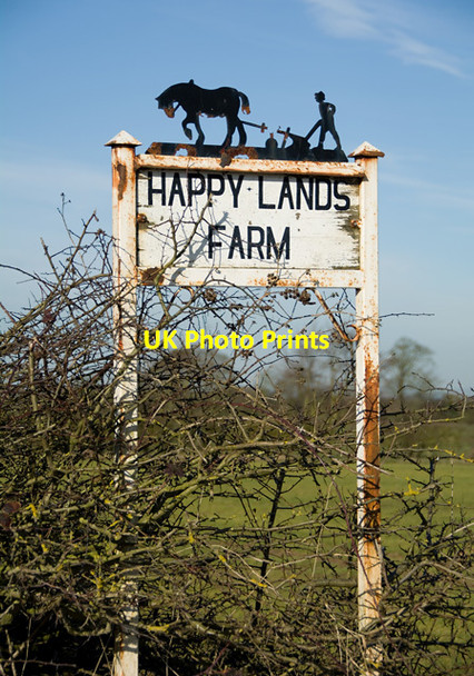 Photo 6"x4" Sign for Happy Lands Farm, near Beeford Dringhoe c2015