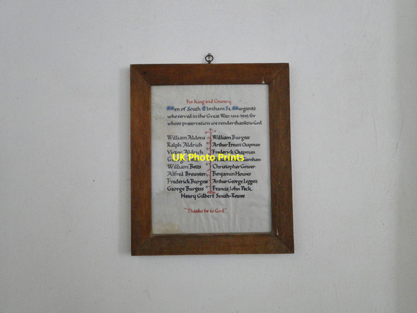 Photo 6"x4" Roll of Honour in St. Margaret's South Elmham church St Margaret South Elmham c2015
