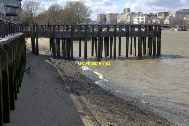 Photo 6"x4" Pier and beach at King's Reach on theThames London c2015