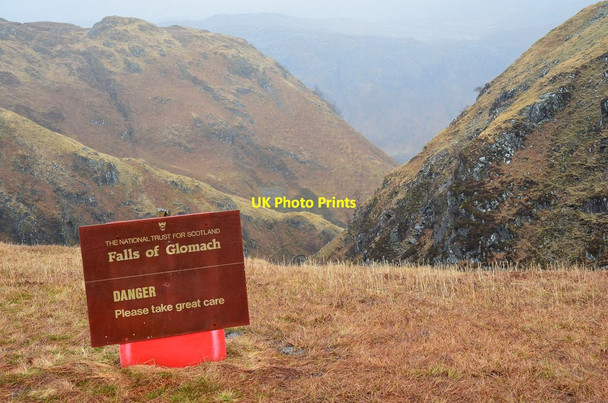 Photo 6"x4" Warning sign, Falls of Glomach Falls of Glomach c2014