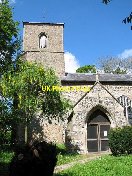Photo 6"x4" All Saints church - porch and tower Stibbard c2014