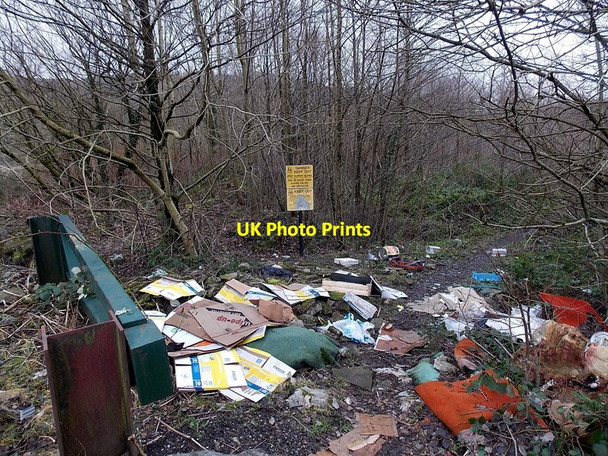 Photo 6"x4" Junk dumped near a danger sign west of Mountain Ash  Mountain Ash\/Aberpennar c2014