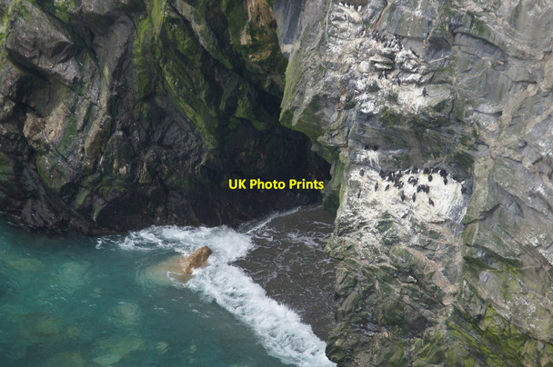 Photo 6"x4" Cave and small sandy beach below the Neap, Hermaness Burrafirth c2014