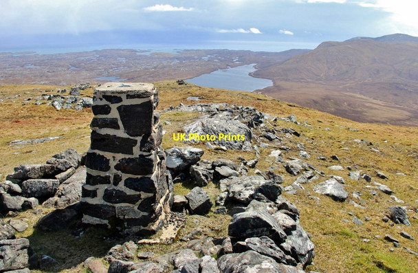 Photo 6"x4" Bleabhal trig point with Loch Langabhat below Na Buirgh c2015