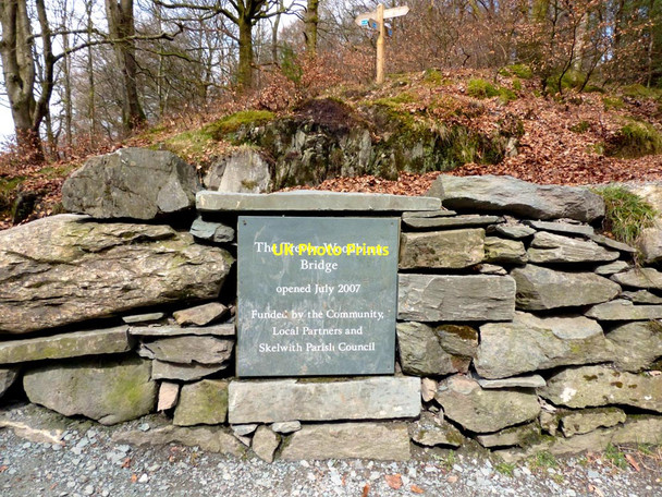 Photo 6"x4" Plaque recording the opening of the Trevor Woodburn bridge Skelwith Bridge c2016
