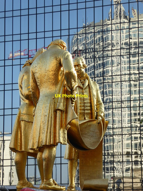 Photo 6"x4" Statues of Matthew Boulton, James Watt and William Murdoch Lee Bank c2016