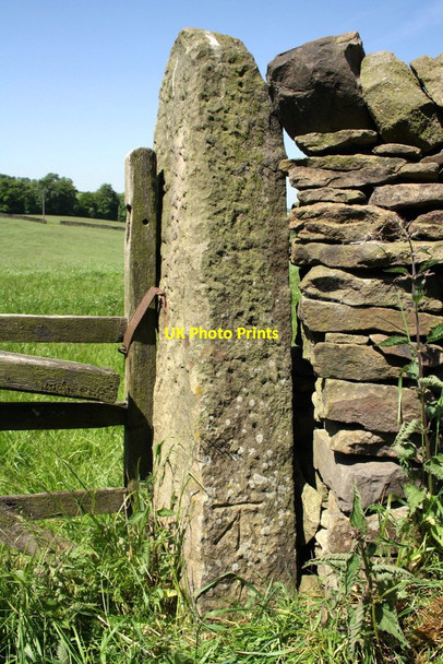 Photo 6"x4" Gatepost with benchmark Skipton c2015