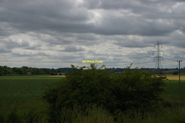 Photo 6"x4" View across fields towards Woodbury Lodge Farm, from the railway Church End\/TL1653 c2015