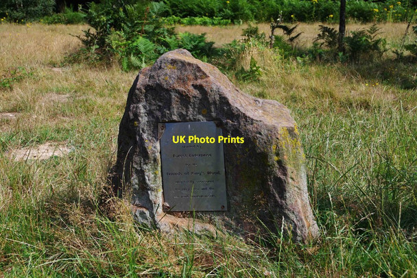 Photo 6"x4" Plaque on stone, King's Wood, near Challock, Kent Molash c2015