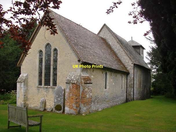 Photo 6"x4" Up Marden church on a drizzly evening Up Marden c2015