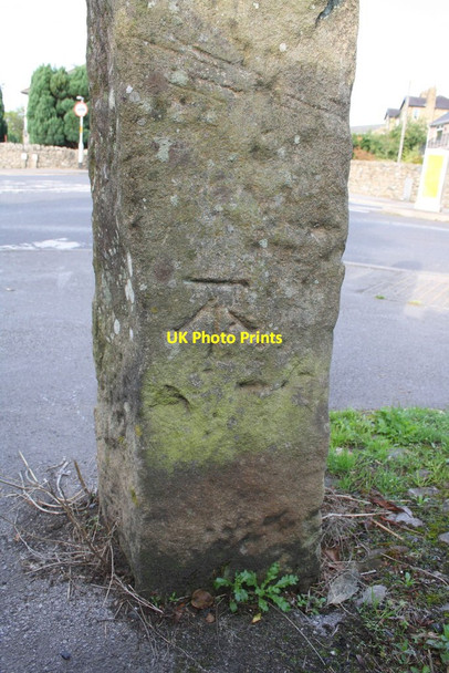 Photo 6"x4" Benchmark on stone post, Raines Road Settle c2015