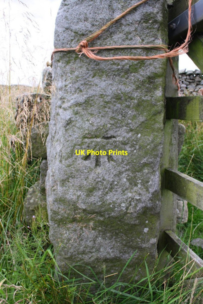Photo 6"x4" Benchmark on gatepost on Craven Ridge Lane Lawkland Green c2015