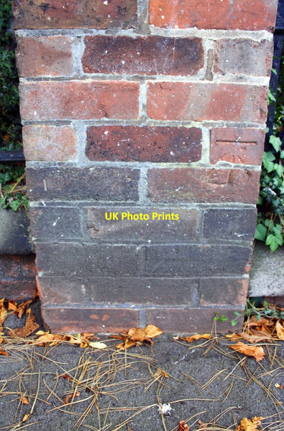 Photo 6"x4" Benchmark on gatepost at crematorium entrance Loughborough c2015