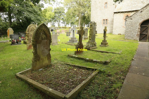 Photo 6"x4" Headstones near the porch Llandeilo Graban c2015