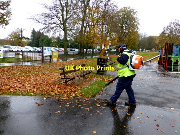 Photo 6"x4" Blowing fallen leaves, Omagh Omagh c2015