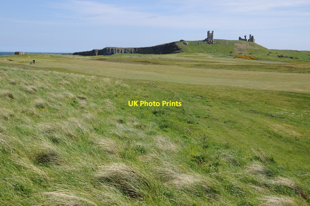 Photo 6"x4" Golf course and Dunstanburgh Castle Embleton\/NU2322 c2015