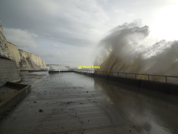 Photo 6"x4" High Tide on Undercliff Walk Rottingdean c2016