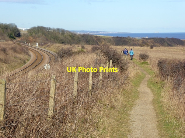 Photo 6"x4" Walkers on the Durham Coast Path Easington Colliery c2016