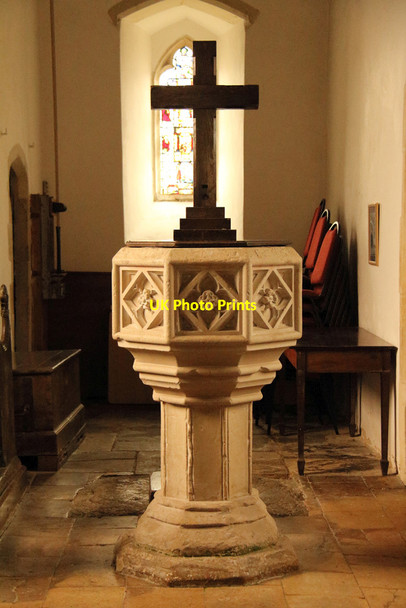 Photo 6"x4" St Andrew, Great Saxham - Font Frizzeler's Green c2016
