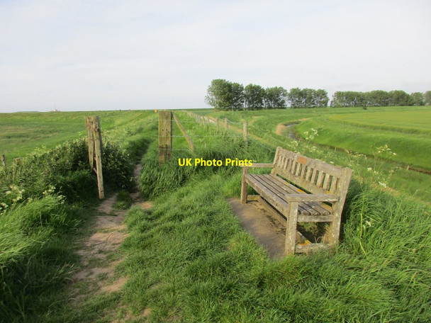 Photo 6"x4" Gate and bench on the sea bank Guy's Head c2016