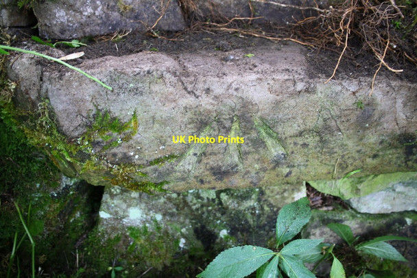 Photo 6"x4" Benchmark on rock in wall beside B6270 east of Satron Ivelet c2016