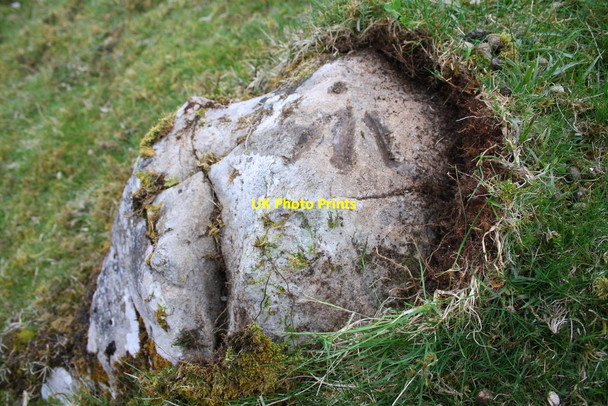 Photo 6"x4" Benchmark on rock beside road opposite Oxnop Scar Ivelet c2016