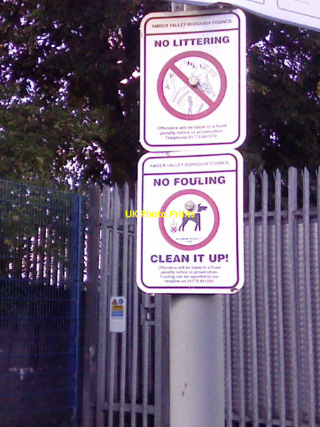 Photo 6"x4" UK No Littering & No Fouling Sign Heanor c2016