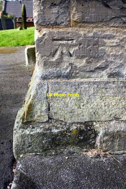 Photo 6"x4" Benchmark on tower buttress of St Mary's Church Wymeswold c2016