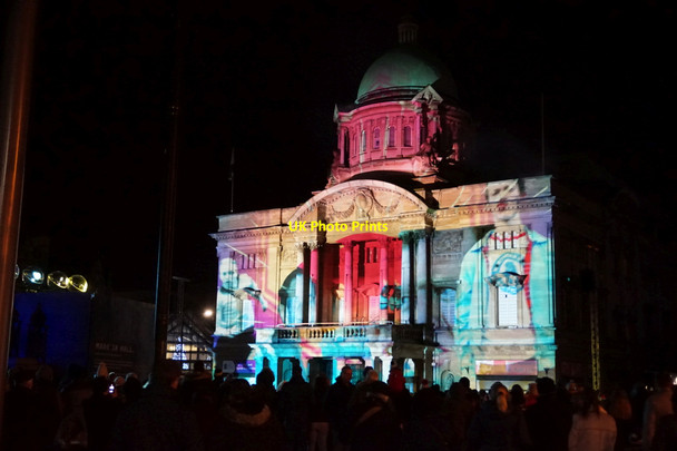 Photo 6"x4" Hull City Hall, Made in Hull Lightshow Kingston upon Hull c2017