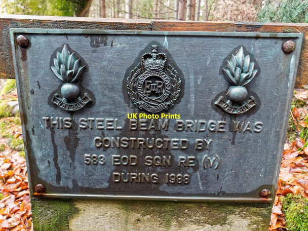 Photo 6"x4" Plaque on footbridge over the Allt Dearg Cawdor c2017