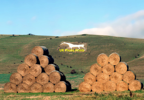 Photo 6"x4" Bales and White Horse Alton Barnes c2008