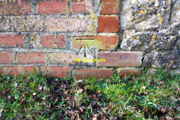 Photo 6"x4" Benchmark on roadside building near factory entrance Worsham c2017