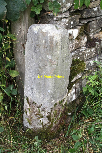 Photo 6"x4" Guide post with benchmark at Parson's Barn crossroads Spennithorne c2016