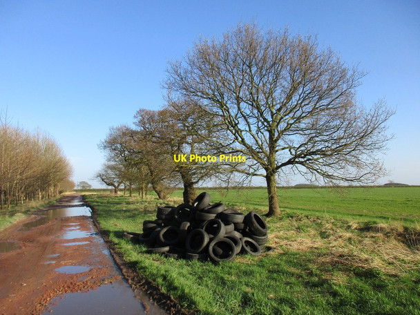 Photo 6"x4" Clay Lane and fly-tipped tyres Breighton c2017
