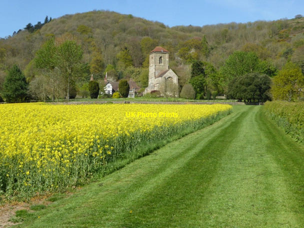 Photo 6"x4" Field headland and Little Malvern Priory Upper Welland c2017