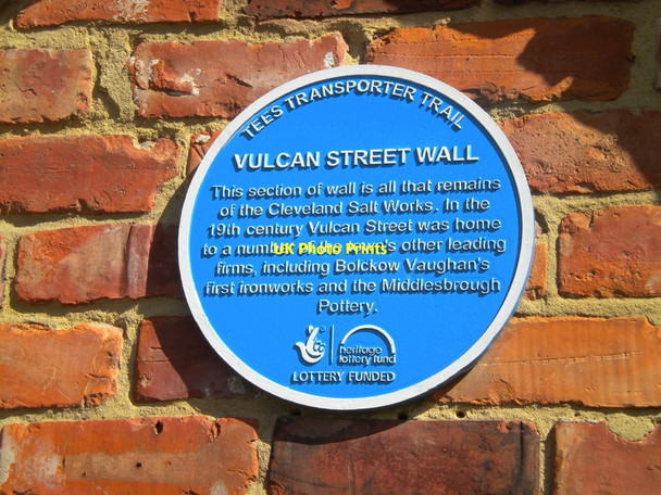 Photo 6"x4" Blue plaque on Vulcan Street wall, Middlesbrough (1) Port Clarence c2017