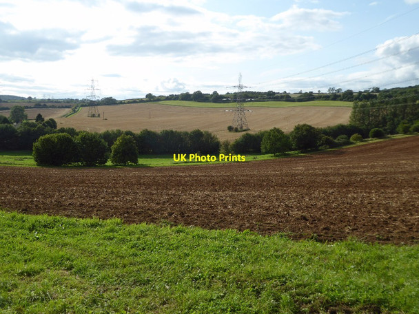 Photo 6"x4" Pylons crossing Cotswold farmland Cassey Compton c2017