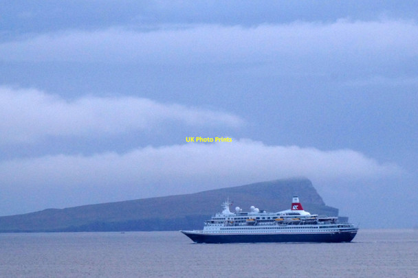 Photo 6"x4" Noss from the SW, with a cruise ship on its way to Lerwick Rumble Wick c2017