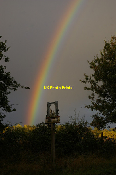 Photo 6"x4" Rainbow over the village sign, Sibton Sibton c2020