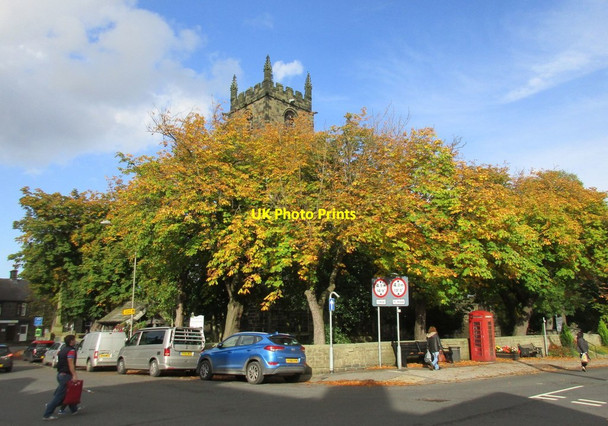 Photo 6"x4" Churchyard and the tower of the church of St. John the Baptist Penistone c2017