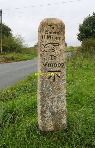 Photo 6"x4" Guidepost with benchmark in Slack Hebden Bridge c2017