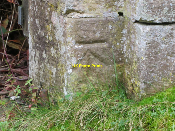 Photo 6"x4" Bench mark on Birk's Lodge gatepost Dobs Hill c2017