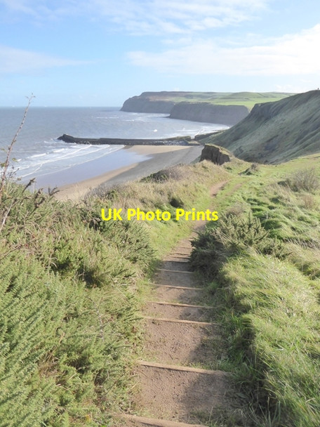 Photo 6"x4" Steps on the clifftop path Brotton c2017