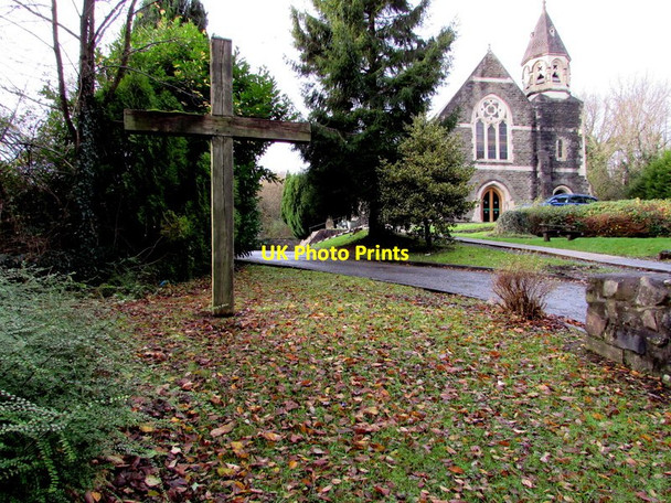 Photo 6"x4" Wooden cross outside Wesley Church Centre, Tondu Tondu c2017