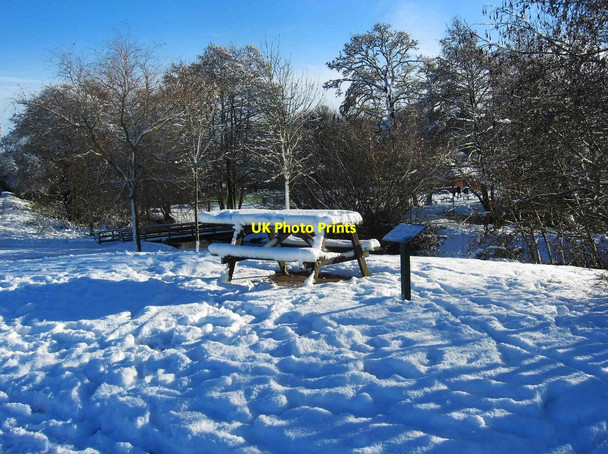 Photo 6"x4" Picnic table in the snow in Springfield Park, Kidderminster Kidderminster c2017