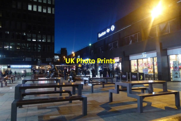 Photo 6"x4" Benches outside Euston Station London c2017