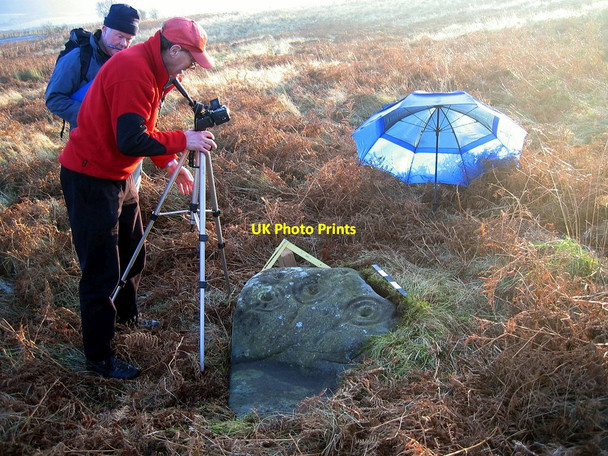 Photo 6"x4" Photogrammetric recording of cup and ring marked boulder Edlingham c2007
