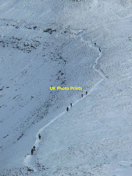 Photo 6"x4" Walkers traversing above Humphrey Bottom, Ingleborough Chapel-le-Dale c2018