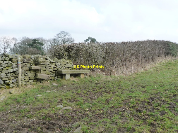 Photo 6"x4" Bench and stile on the Bentham Heritage Trail Greystonegill c2018